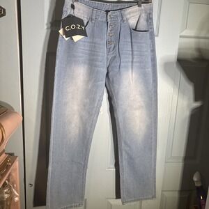 Womens C.O.Z.Y. Light Blue Denim Button  Front Jeans Size 8 New With Tag. Baggy.